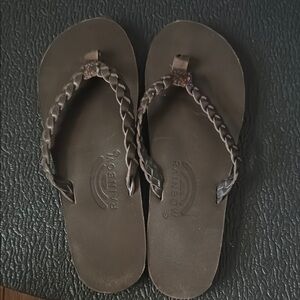 Rainbow Brown Braided Flip Flops